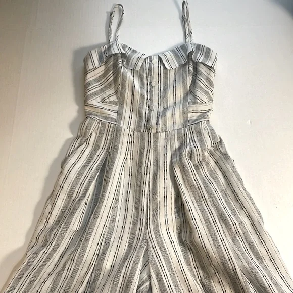 Greylin Anthropologie Striped Linen & Cotton Jumpsuit Cropped Wide Leg Zip Up S